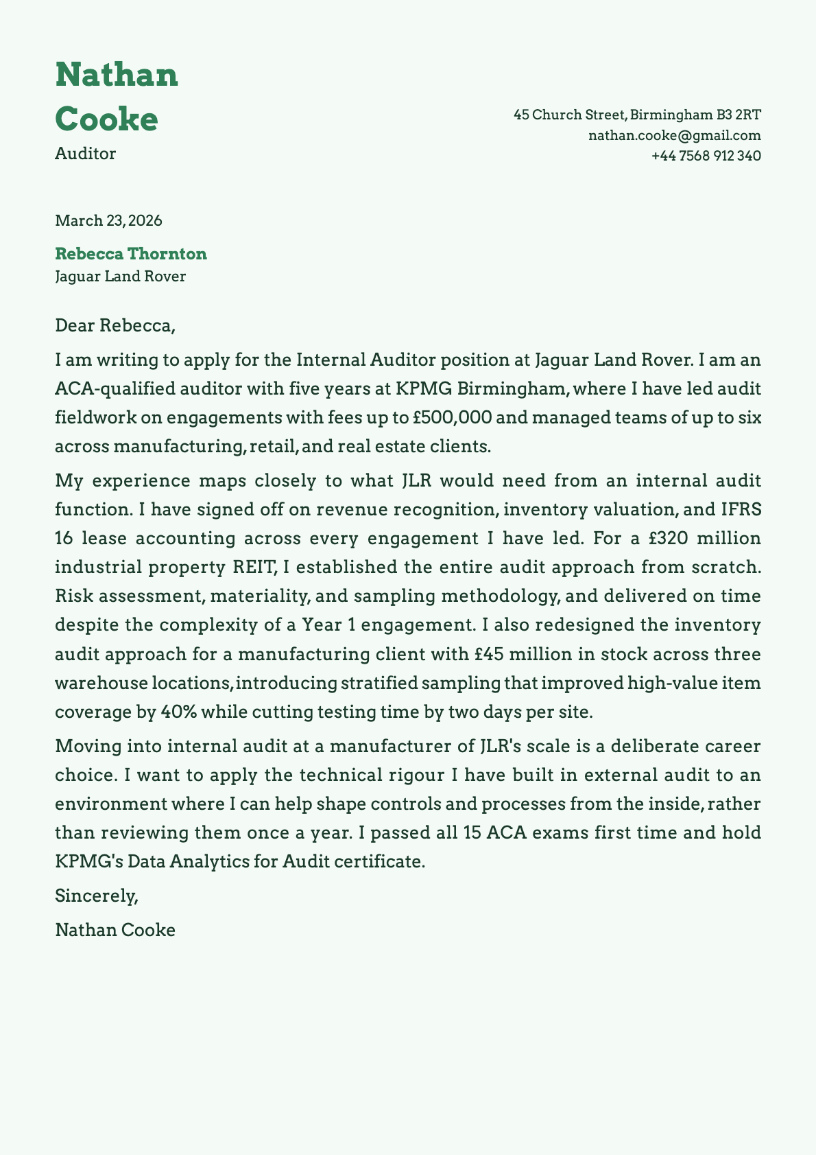 Auditor Cover Letter Example 2026 [Free Download] | Laddro