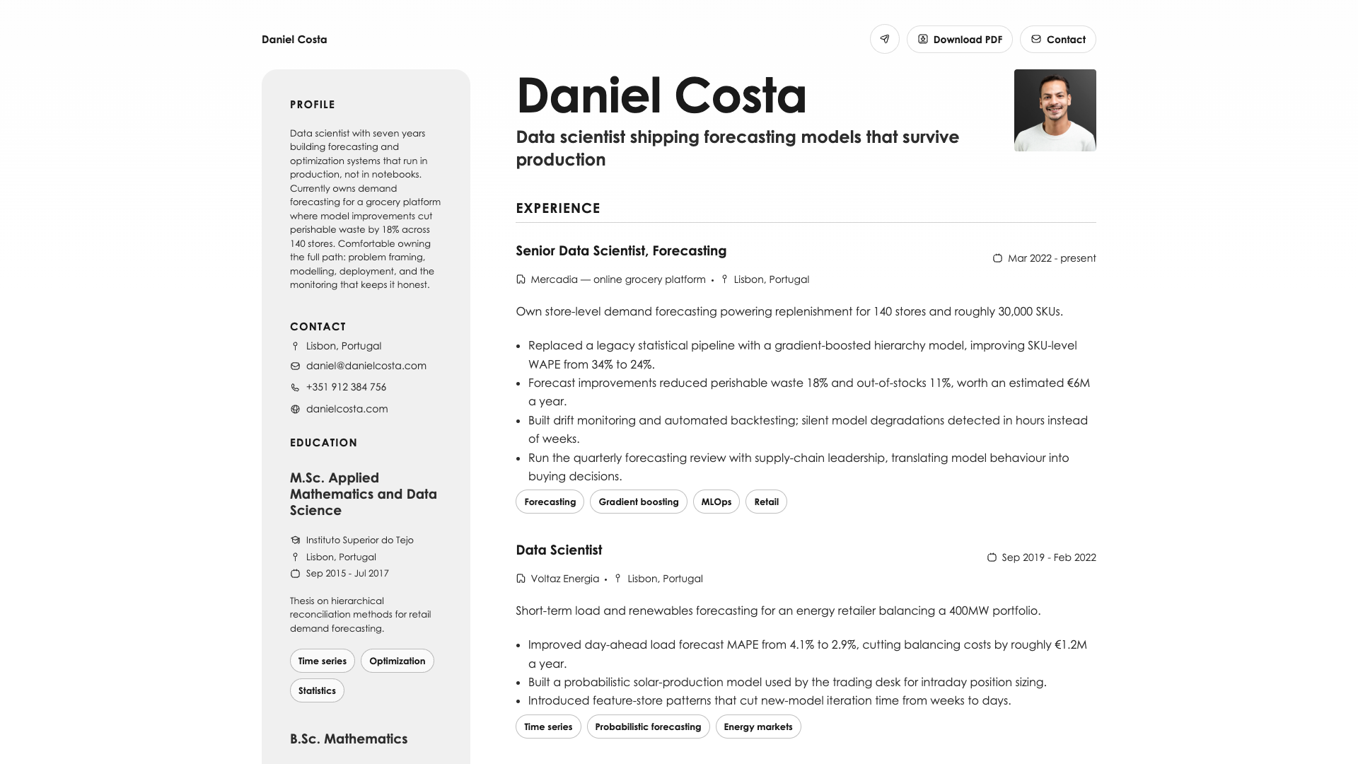 Daniel Costa — online resume