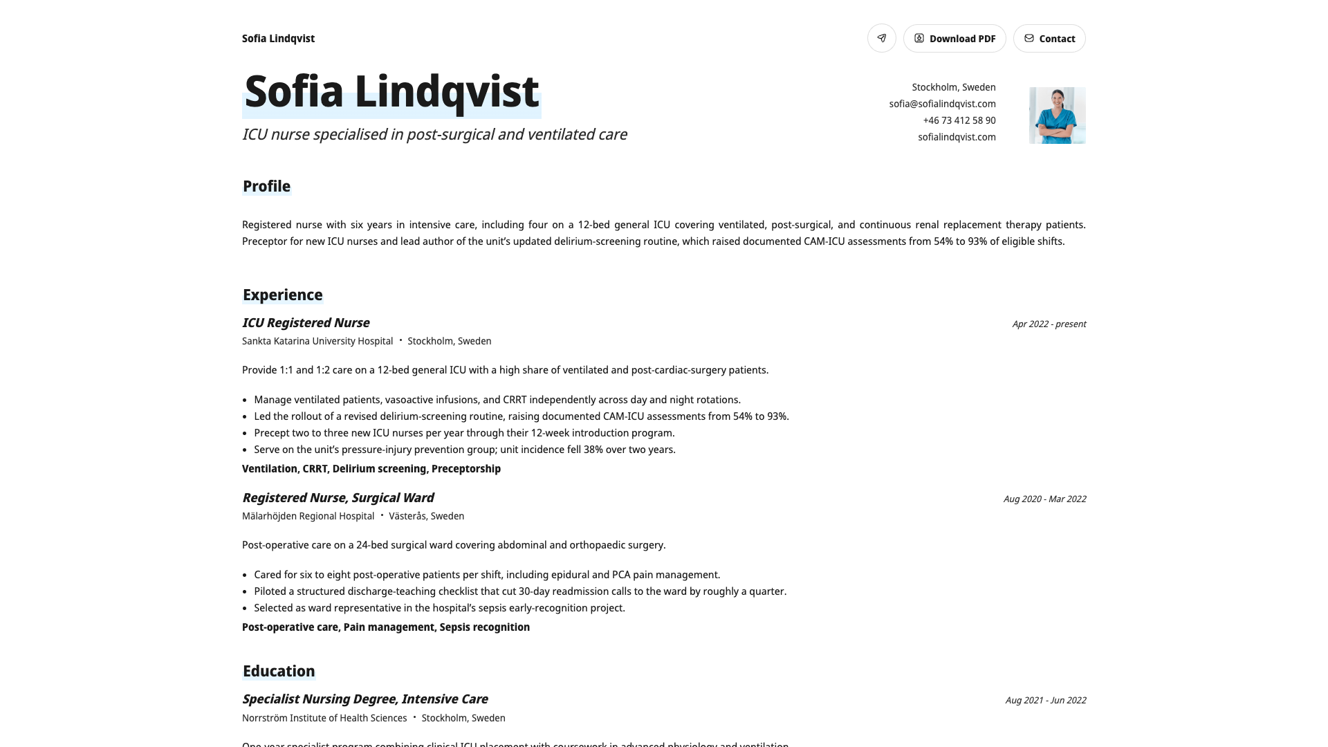 Sofia Lindqvist — online resume