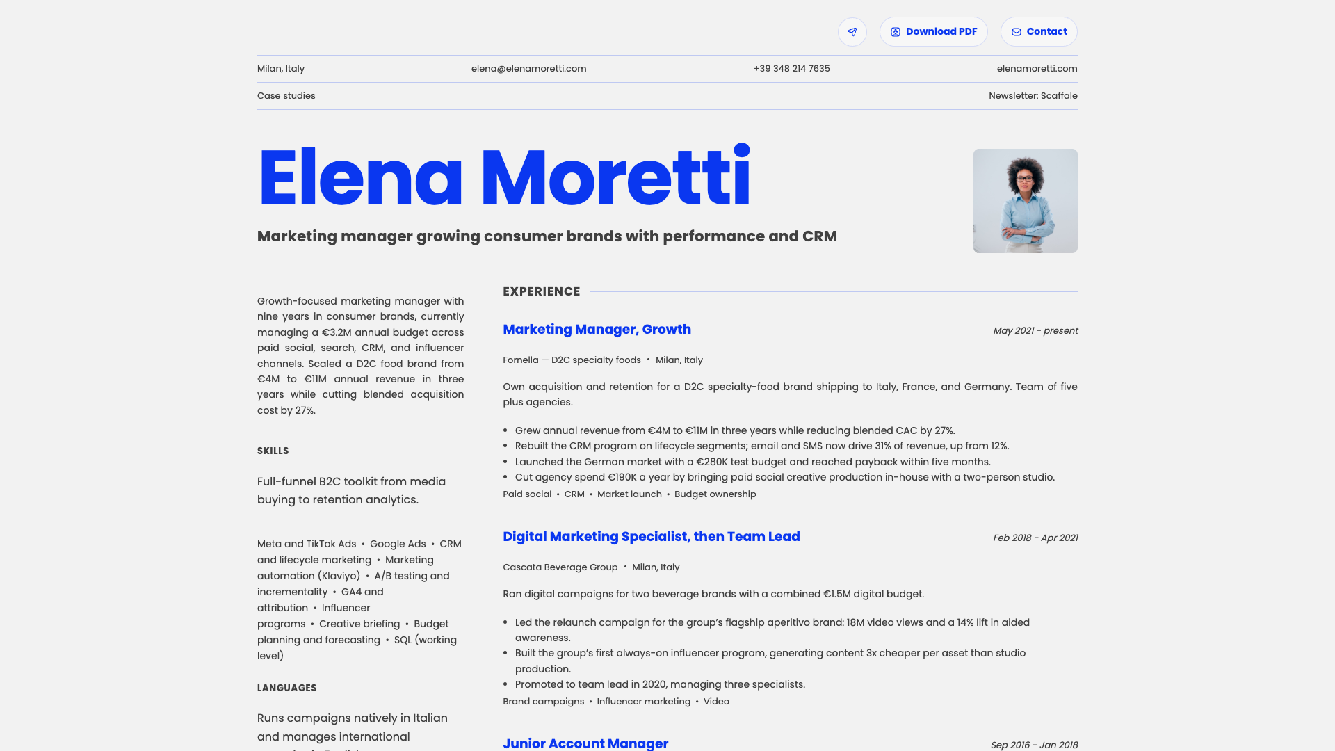 Elena Moretti — online resume