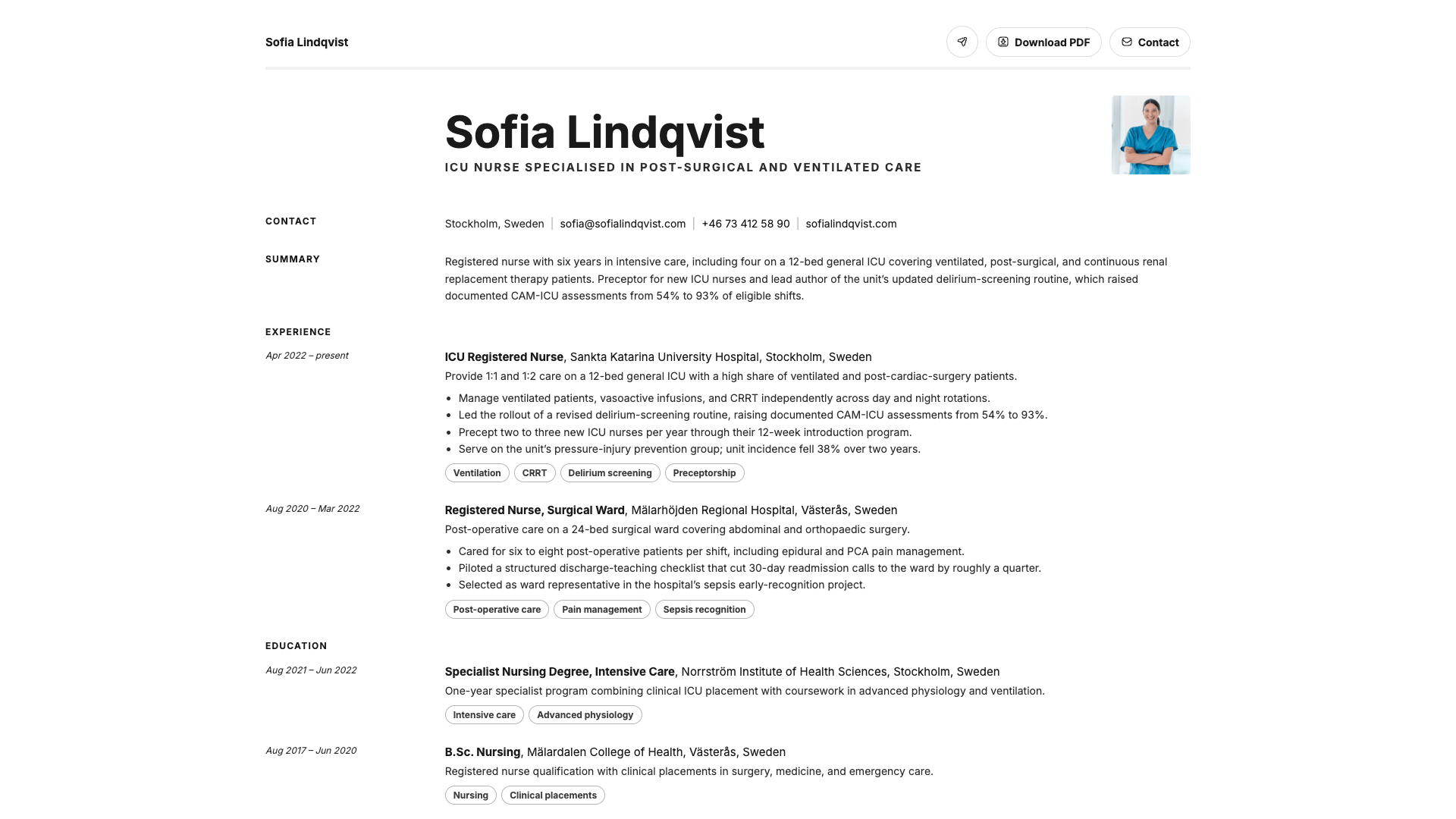 Sofia Lindqvist — online resume