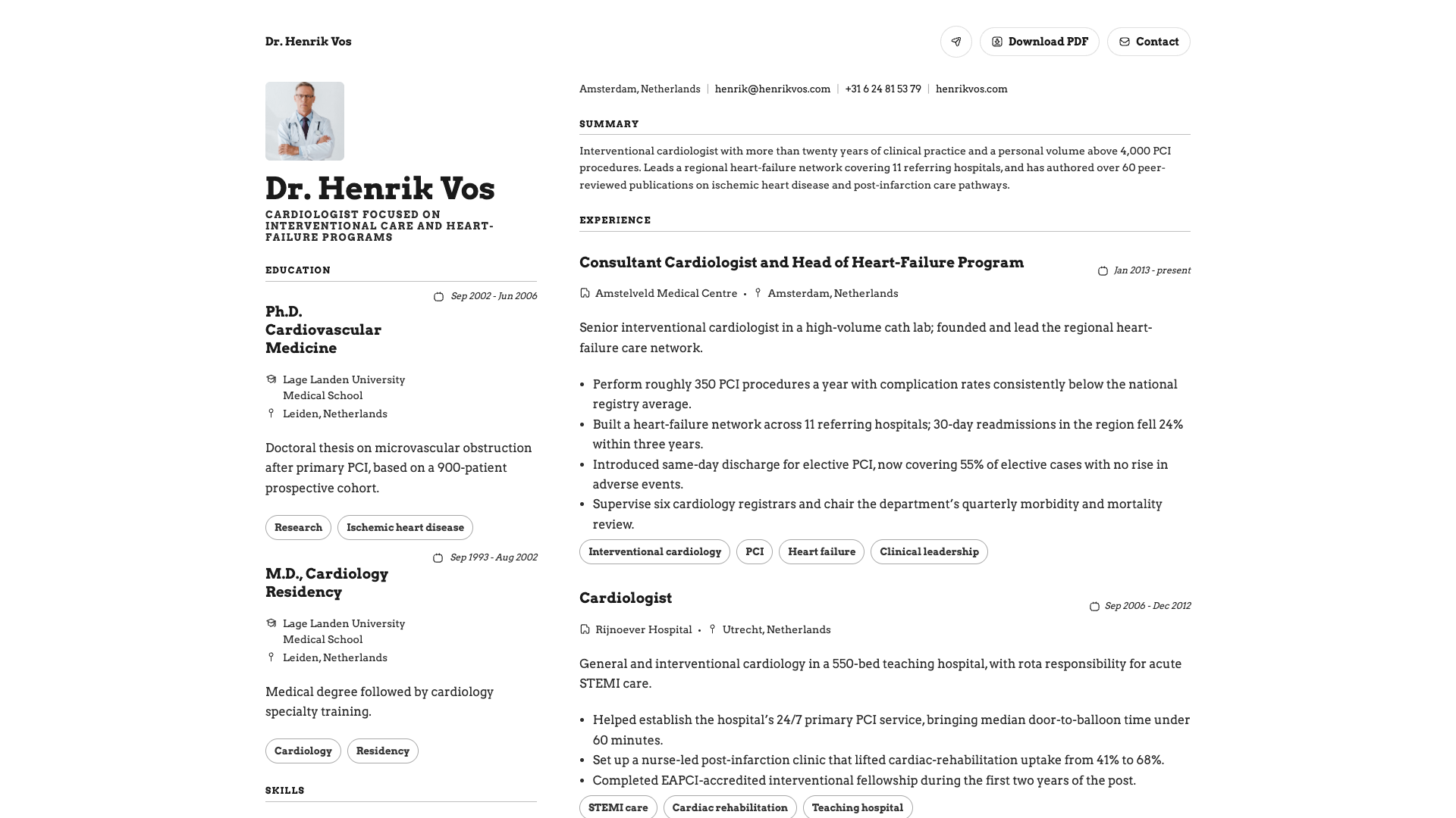 Dr. Henrik Vos — online resume