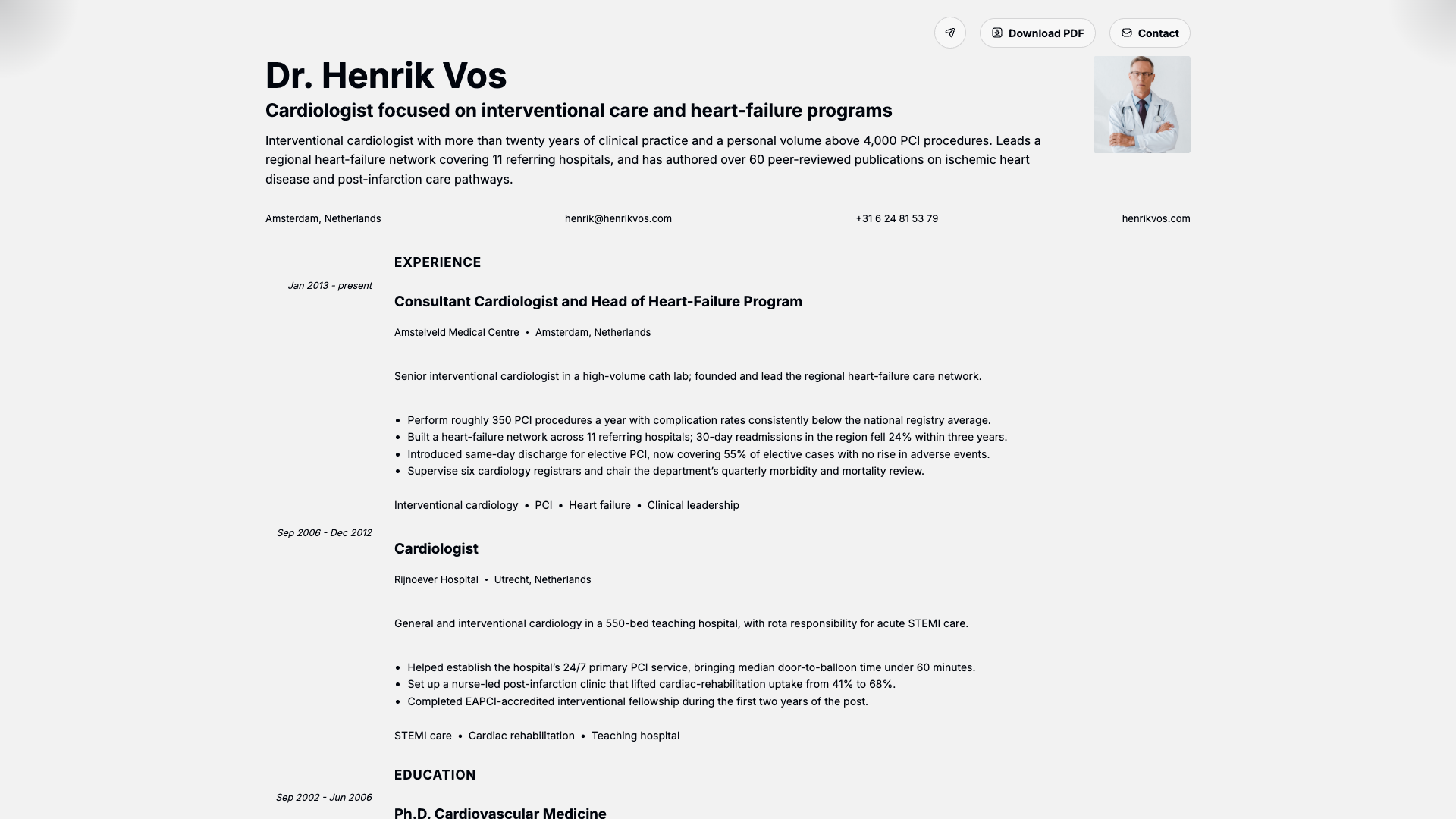Dr. Henrik Vos — online resume