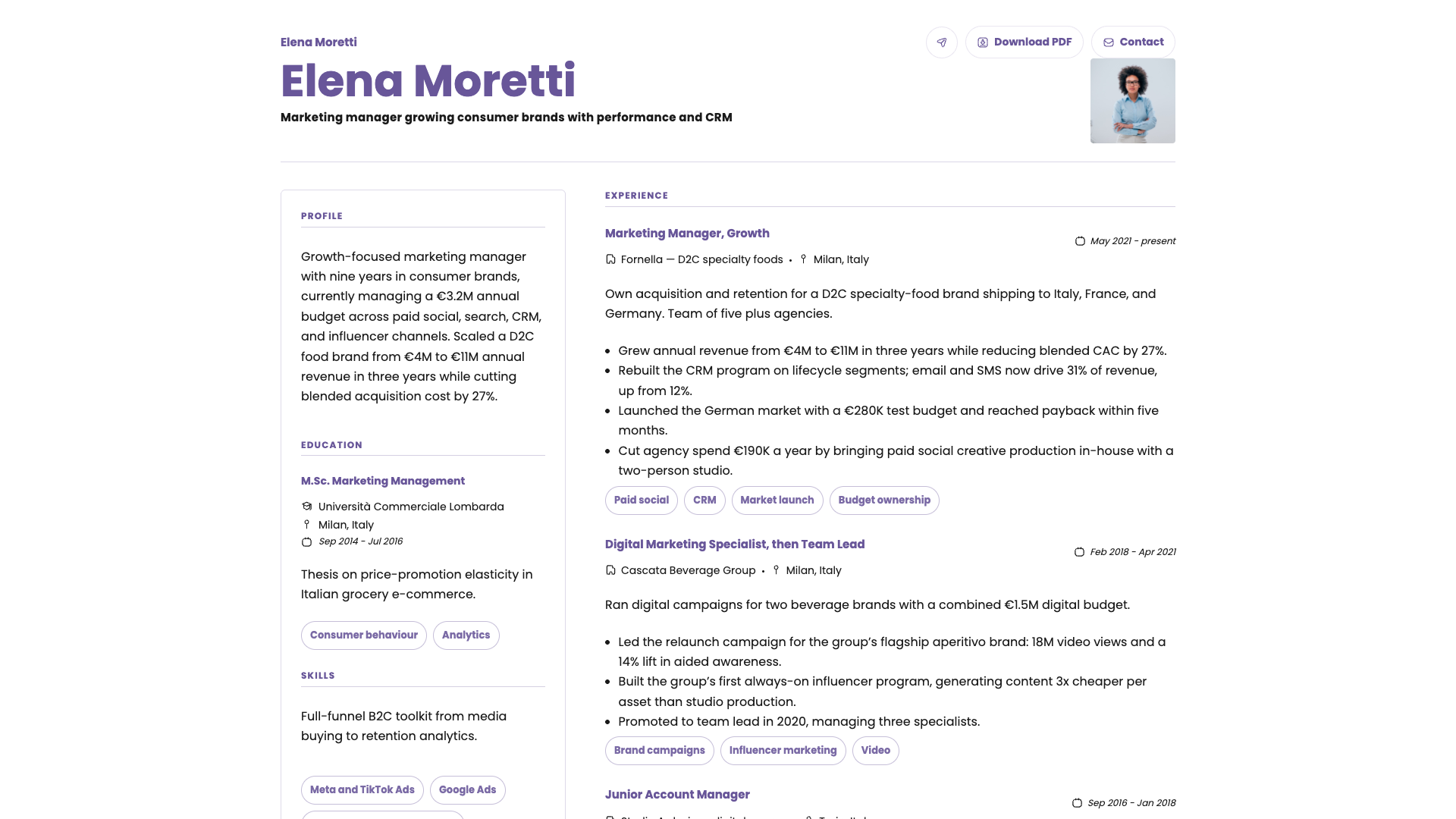 Elena Moretti — online resume