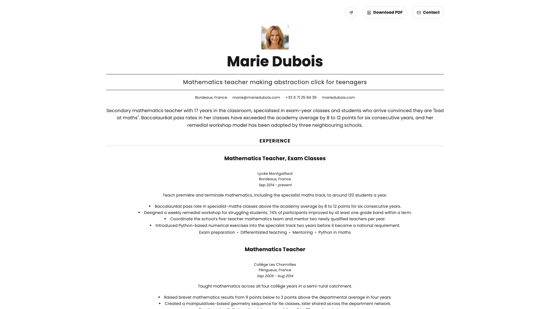 Marie Dubois — online resume