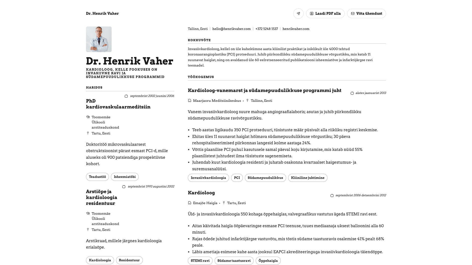 Dr. Henrik Vos — online resume