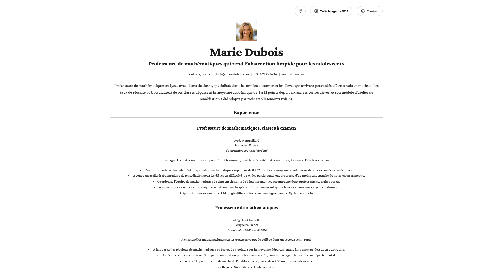 Marie Dubois — online resume