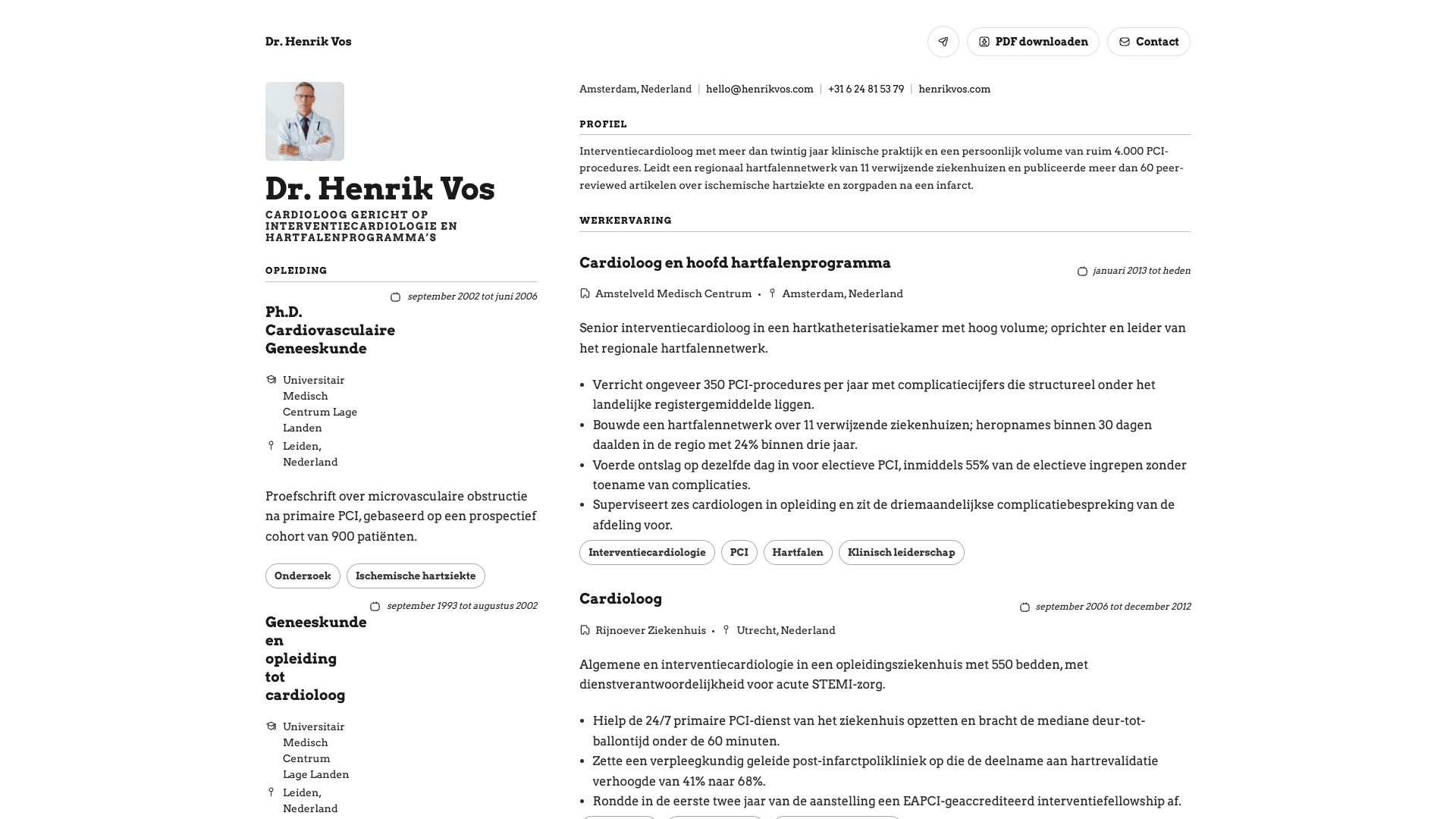 Dr. Henrik Vos — online resume