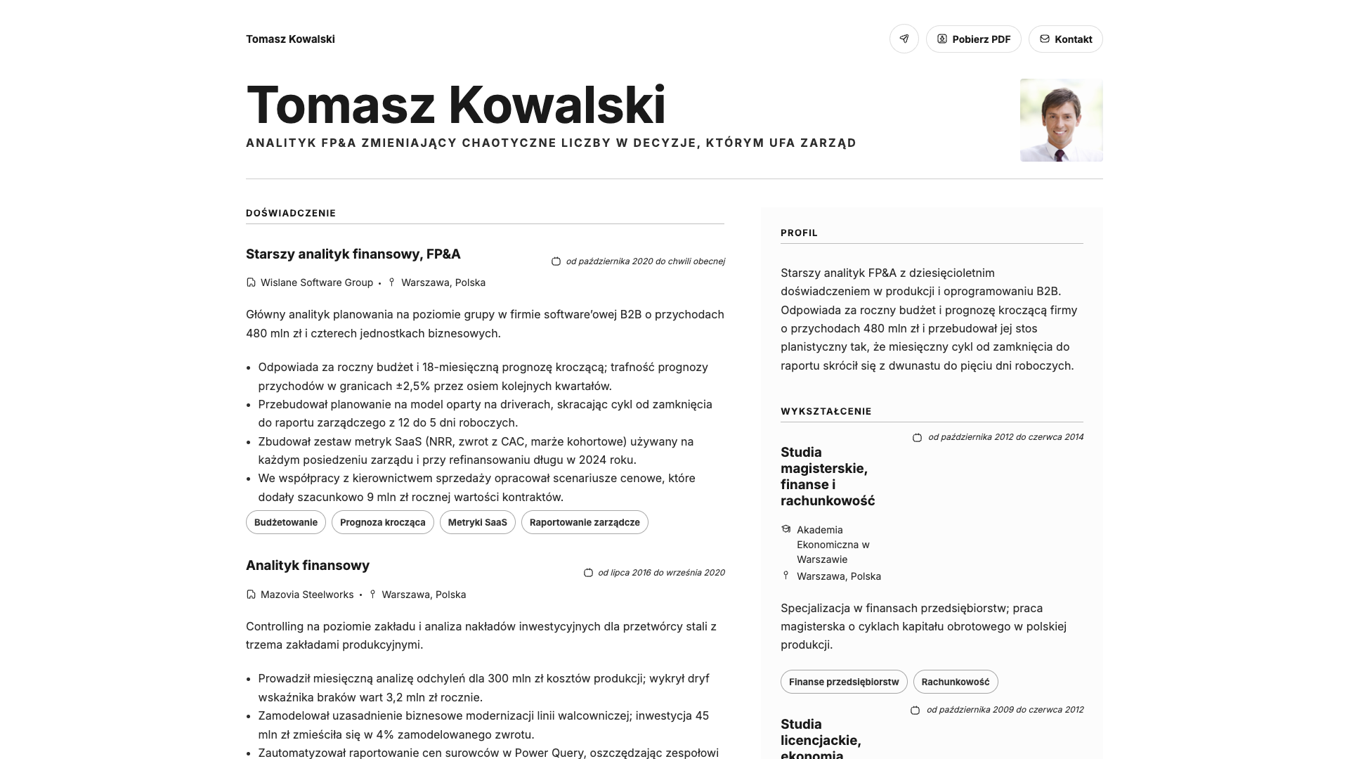 Tomasz Kowalski — online resume