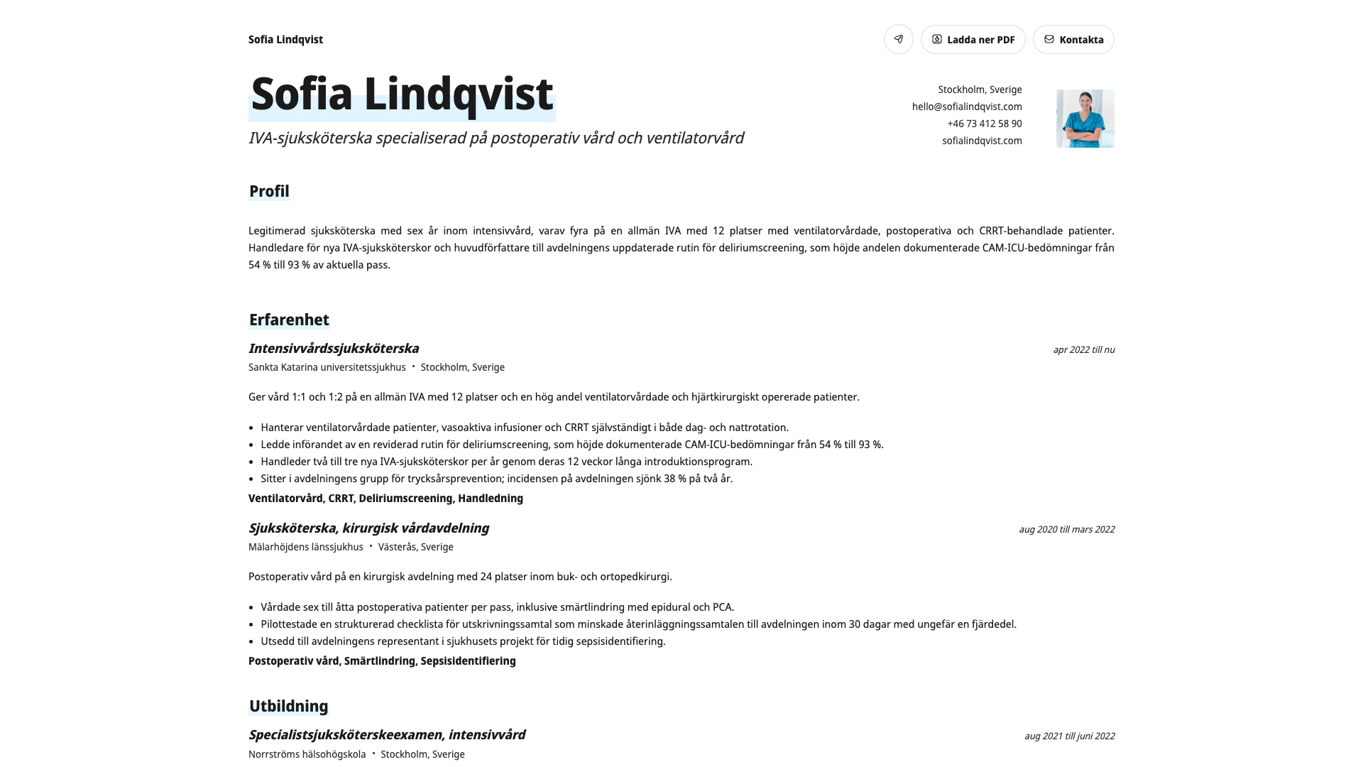 Sofia Lindqvist — online resume