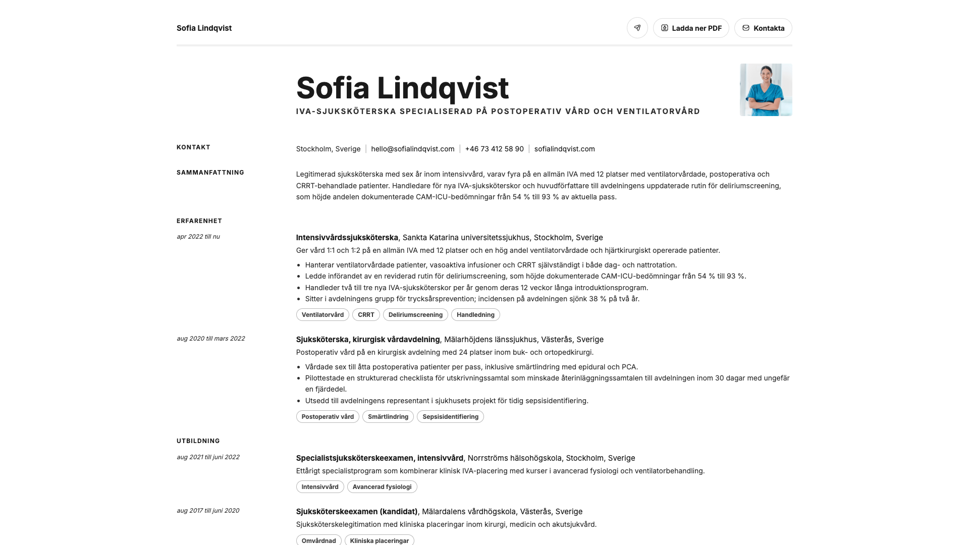 Sofia Lindqvist — online resume