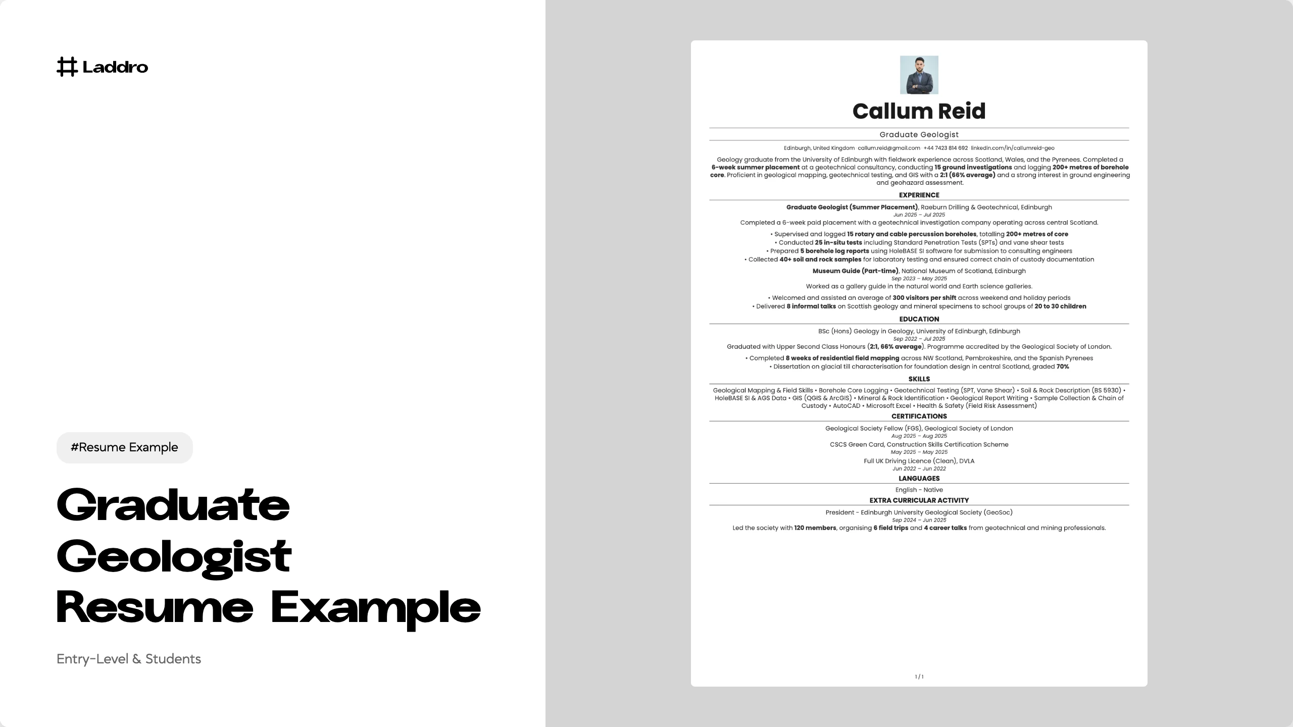 Graduate Geologist Resume Example 2026 · Laddro