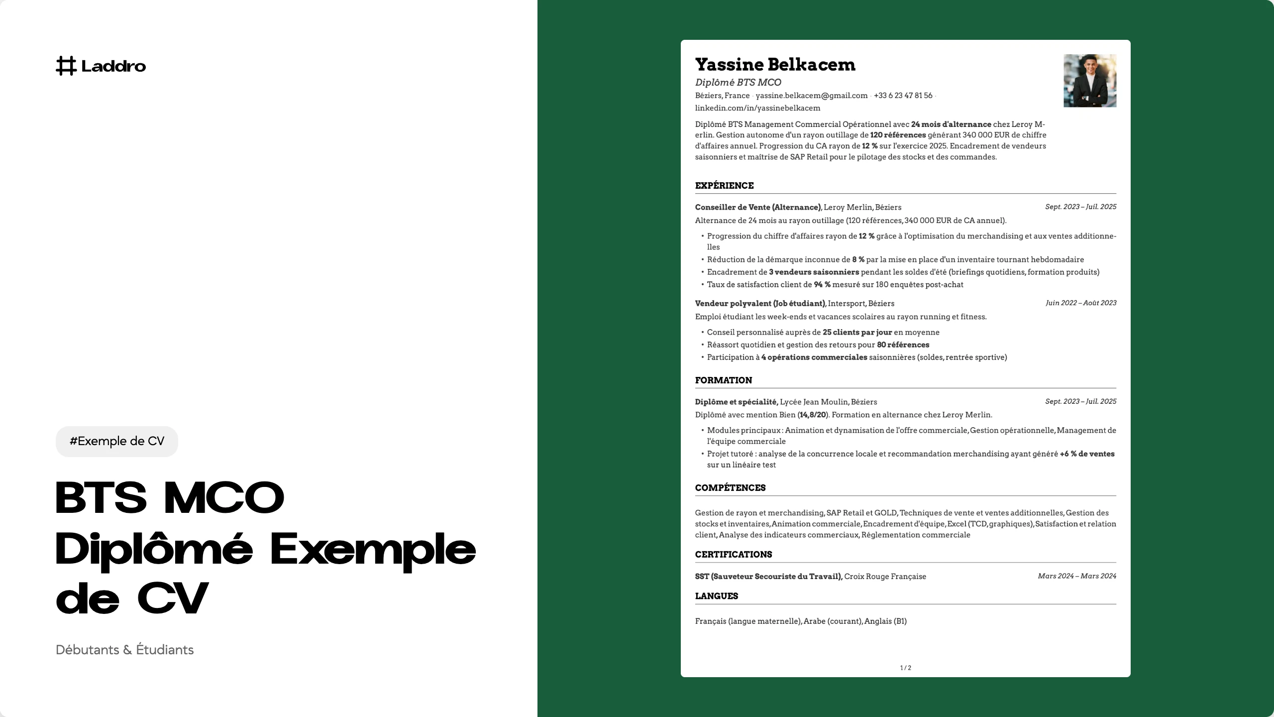 Mco Example BTS MCO Diplômé Exemple de CV 2026 · Télécharger et modifier · Laddro