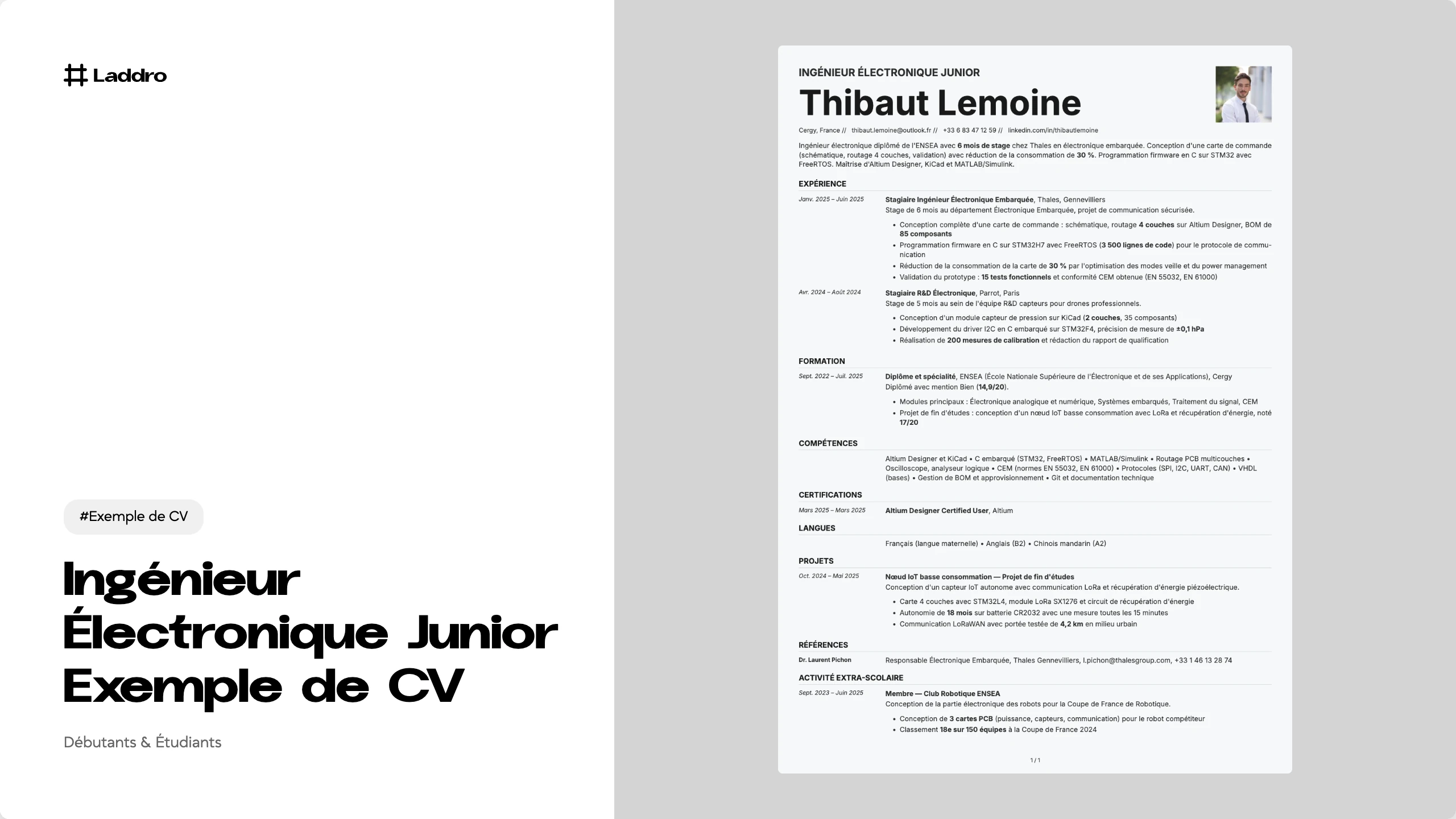 Ingénieur Électronique Junior Exemple de CV 2026 · Télécharger et ...