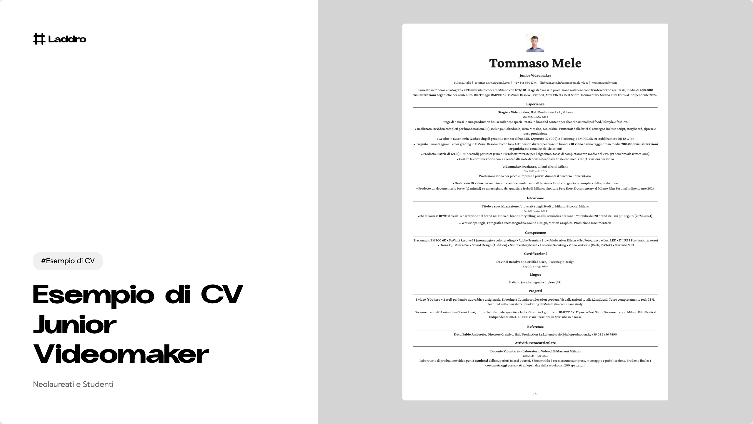 Esempio di CV Junior Videomaker 2026 · Laddro