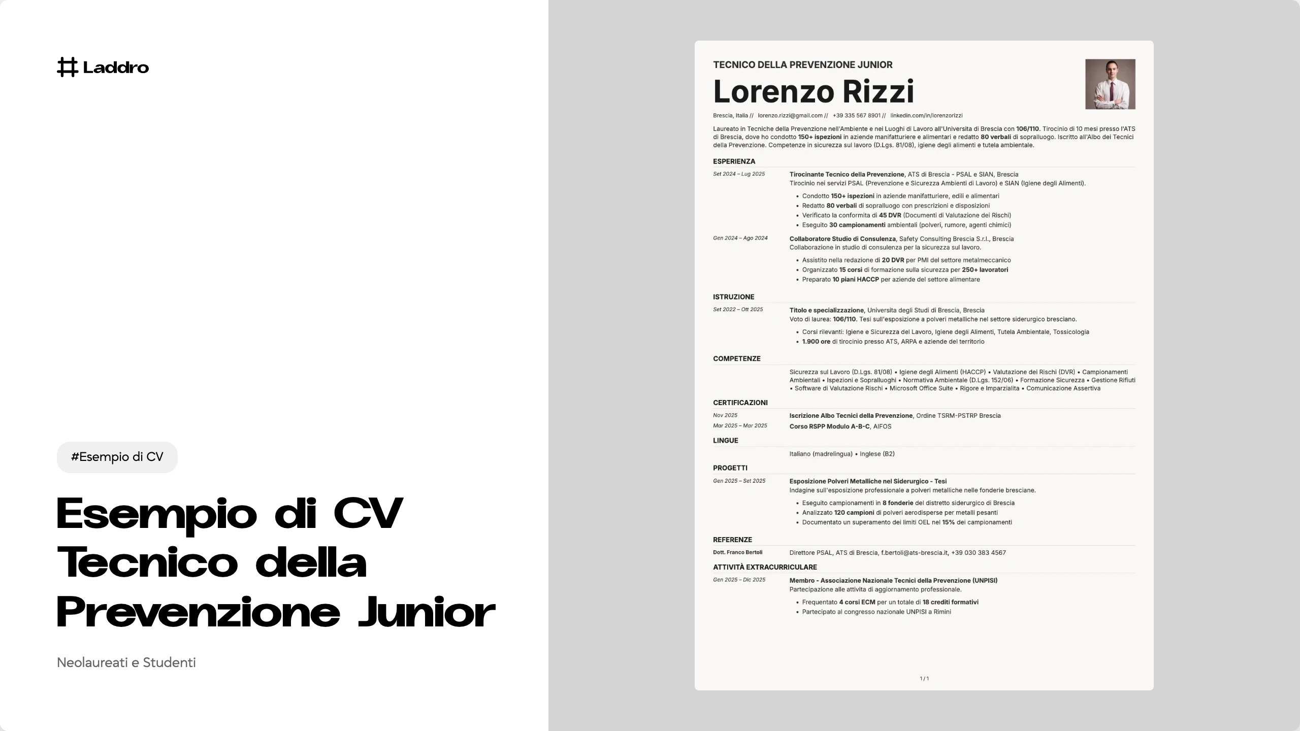 Esempio di CV Tecnico della Prevenzione Junior 2026 · Download gratuito ...
