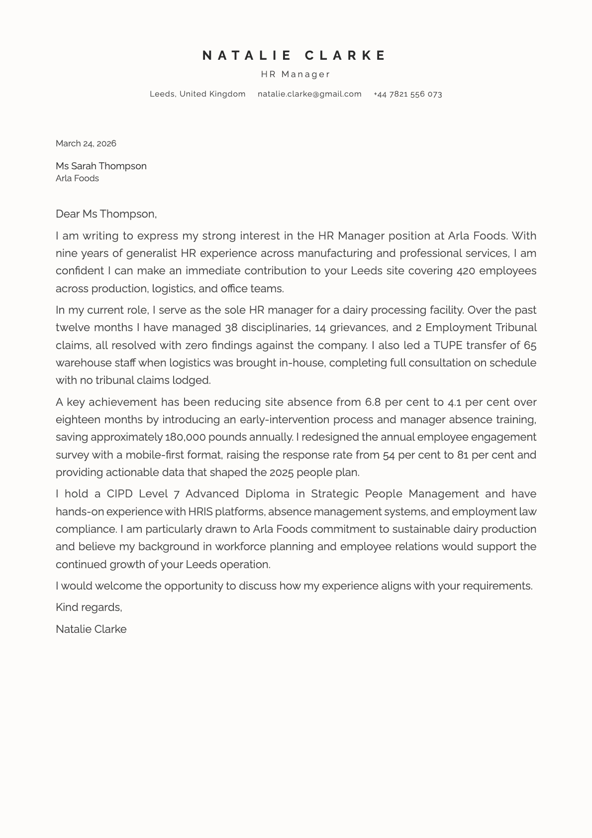 Ivory cover letter template